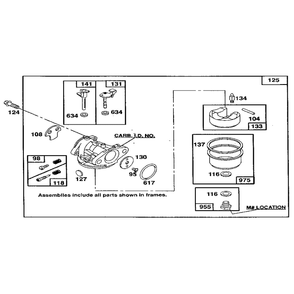 Carburetor Assembly Diagram and Parts List for 122700-122799 0101-0101 Briggs and Stratton Engine